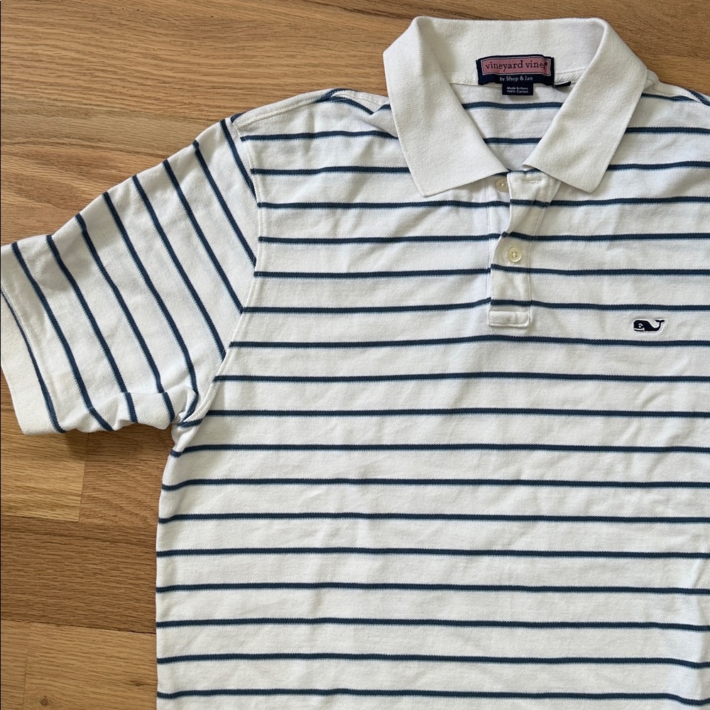 Vineyard Vines blue stripe short sleeve polo white background mens size Large - Picture 2 of 8